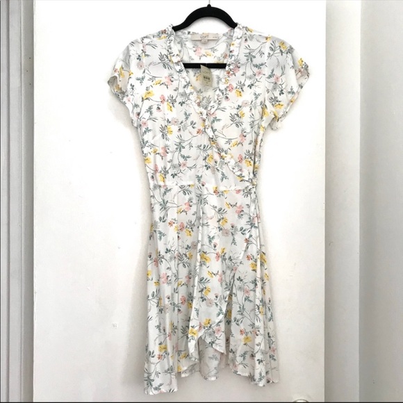NWT LOFT Tossed Garden Floral Ruffle Wrap Dress 6 - Picture 4 of 9